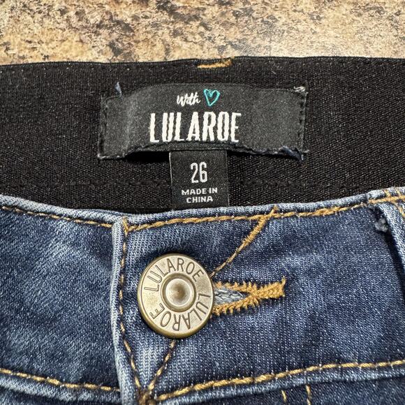 LuLaRoe Womens Jeans Skinny Distressed Elastic Waist Zip Fly Blue Size 26 IP - Picture 2 of 6